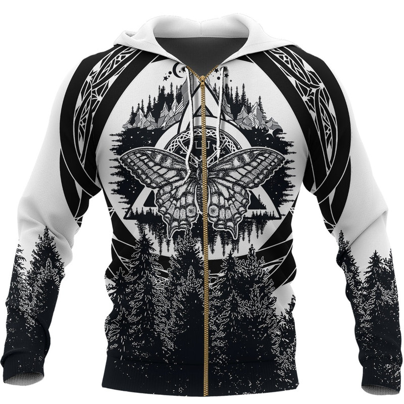 Butterfly Style Celtic Of Pine Forest Zip Hoodie Viking Hoodie For Men Women