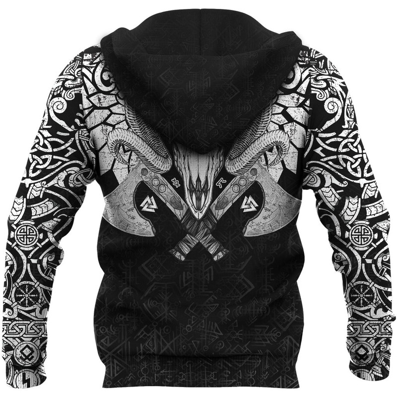 Ram Skull Tattoo With Vegvisir and Valknut Hoodie Viking Hoodie For Men Women