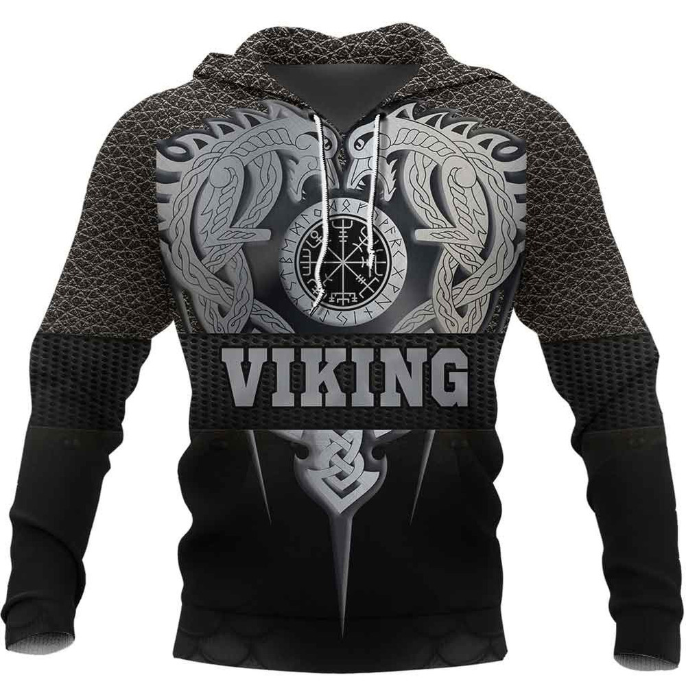 Viking 3D Armor Wolf and Vegvisir Hoodie Viking Hoodie For Men Women