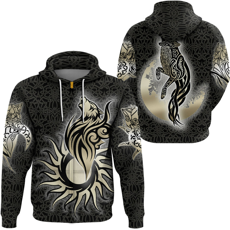 Viking Gold Fenrir WolfBlue Version Zip Hoodie Viking Hoodie For Men Women
