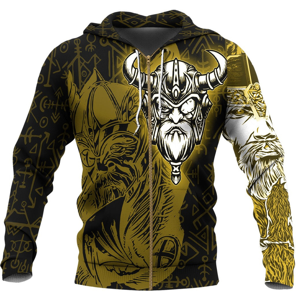 Viking Odin Gold Zip Hoodie Viking Hoodie For Men Women