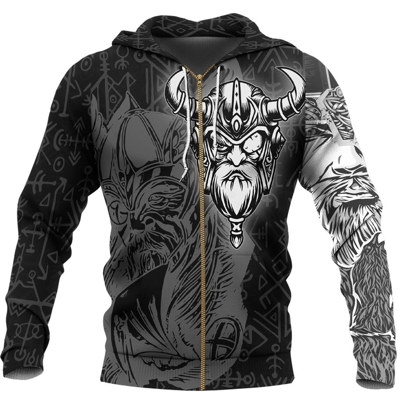 Viking Odin Silver Zip Hoodie Viking Hoodie For Men Women