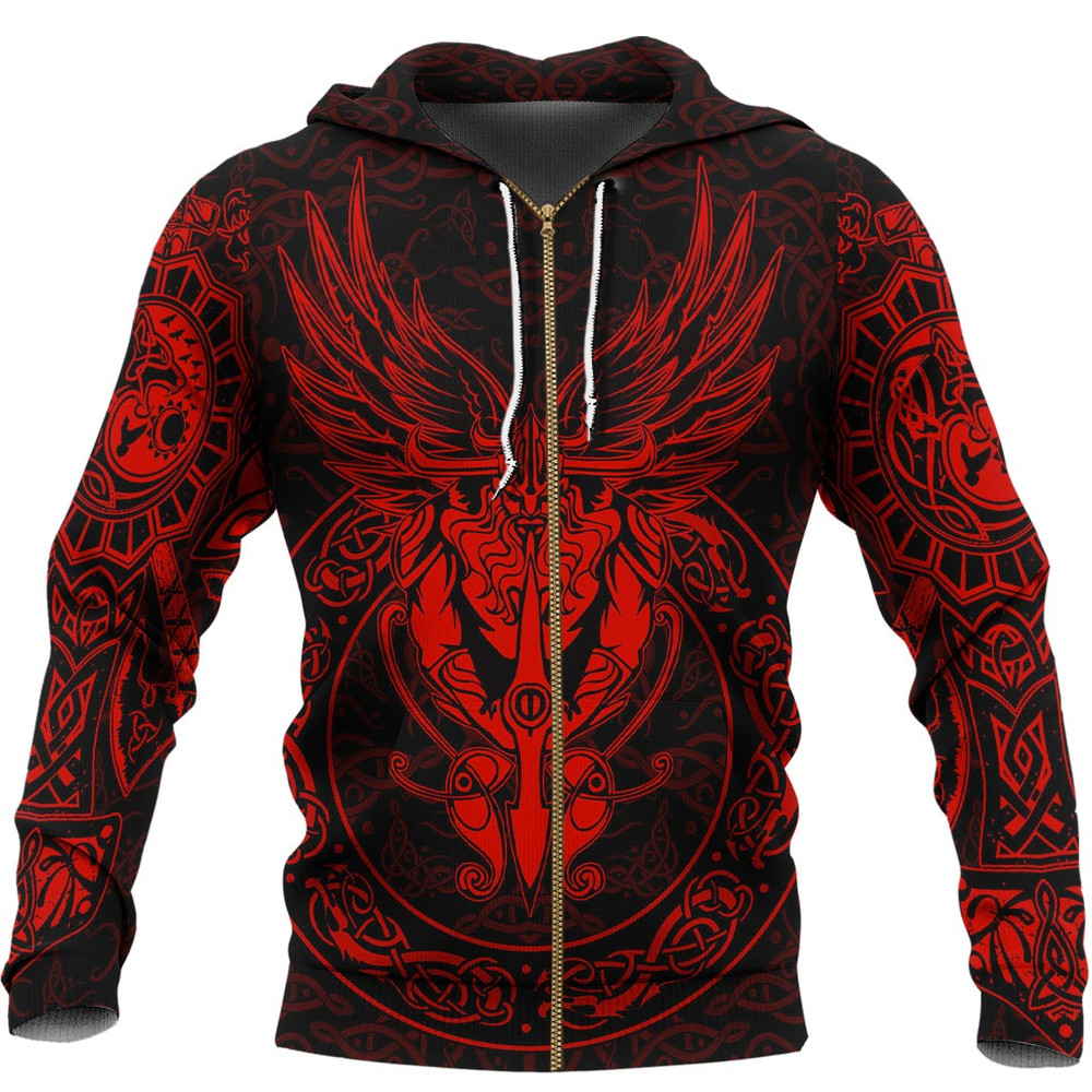 Viking Warrior Red Version Zip Hoodie Viking Hoodie For Men Women