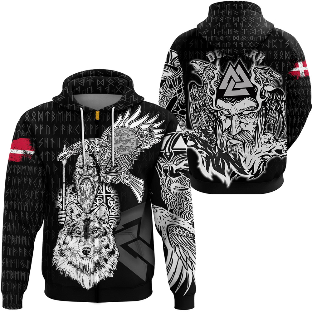 VIking Denmark Odin Zip Hoodie Viking Hoodie For Men Women