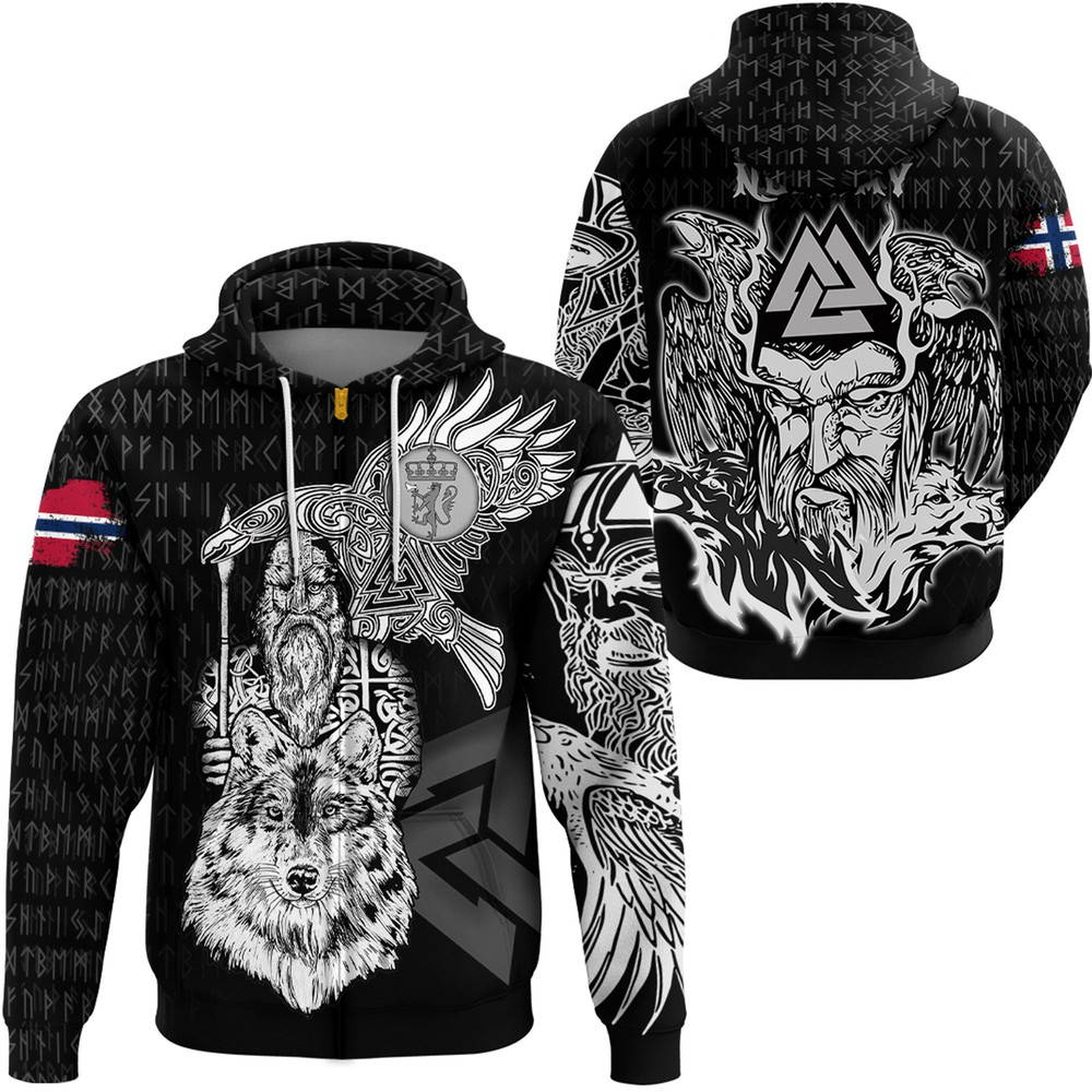 VIking Norway Odin Zip Hoodie Viking Hoodie For Men Women