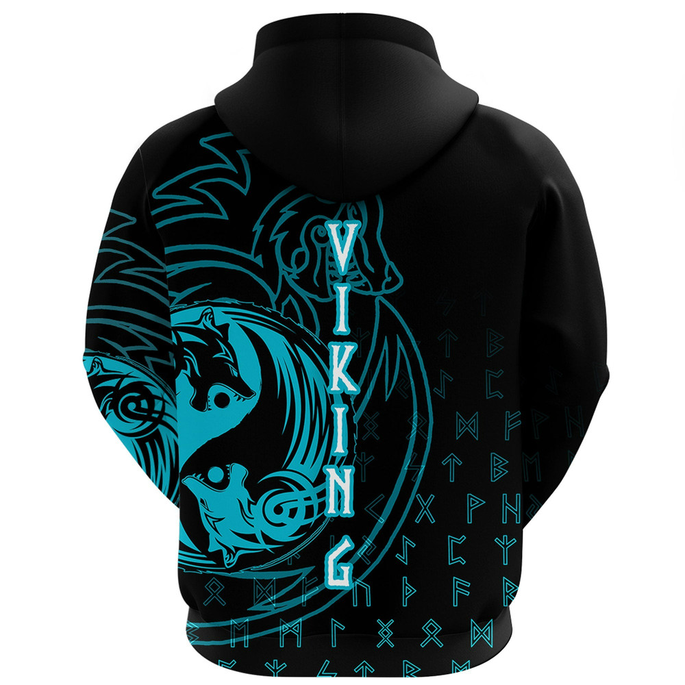 Wolf Cyan Zip Hoodie Viking Hoodie For Men Women