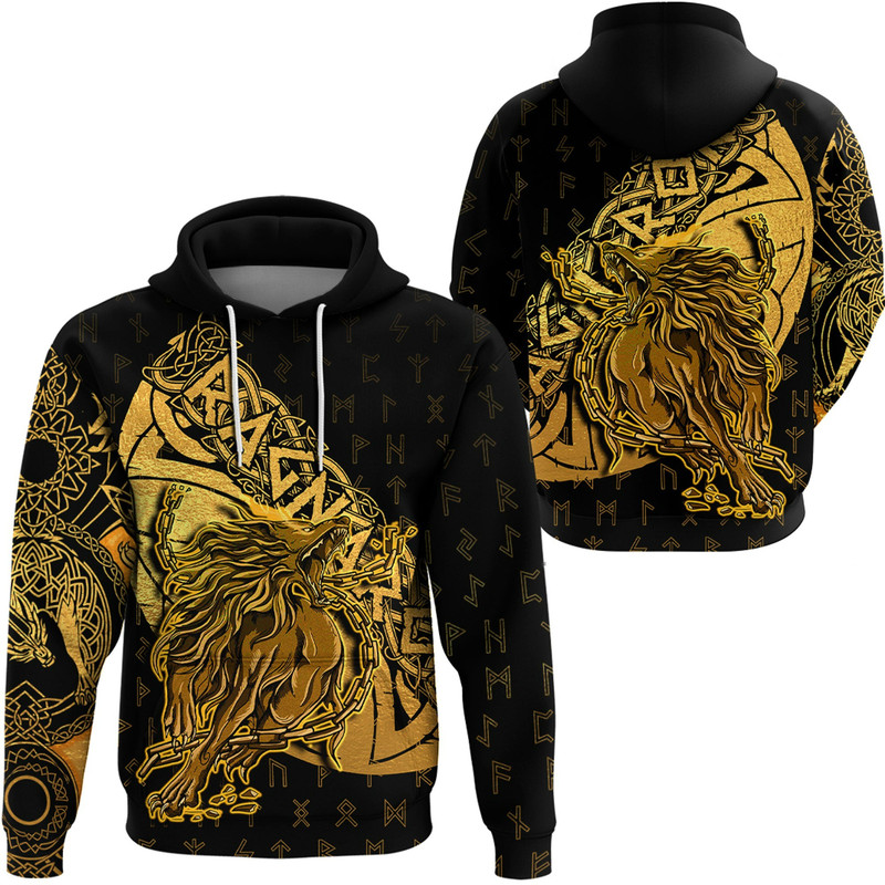 Fenrir Gold Hoodie Viking Hoodie For Men Women
