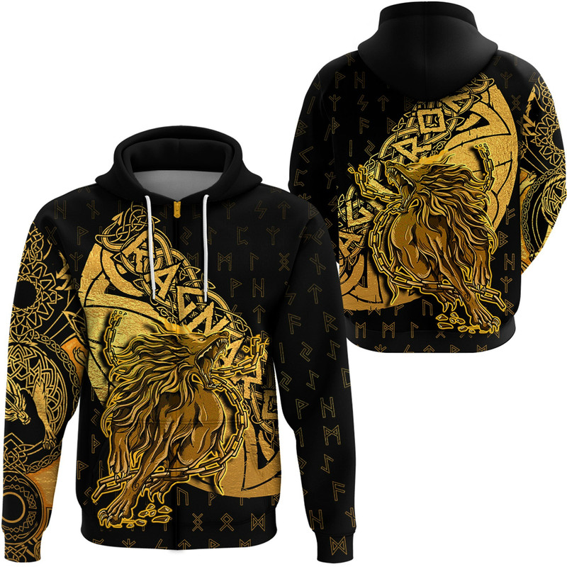 Fenrir Gold Zip Hoodie Viking Hoodie For Men Women