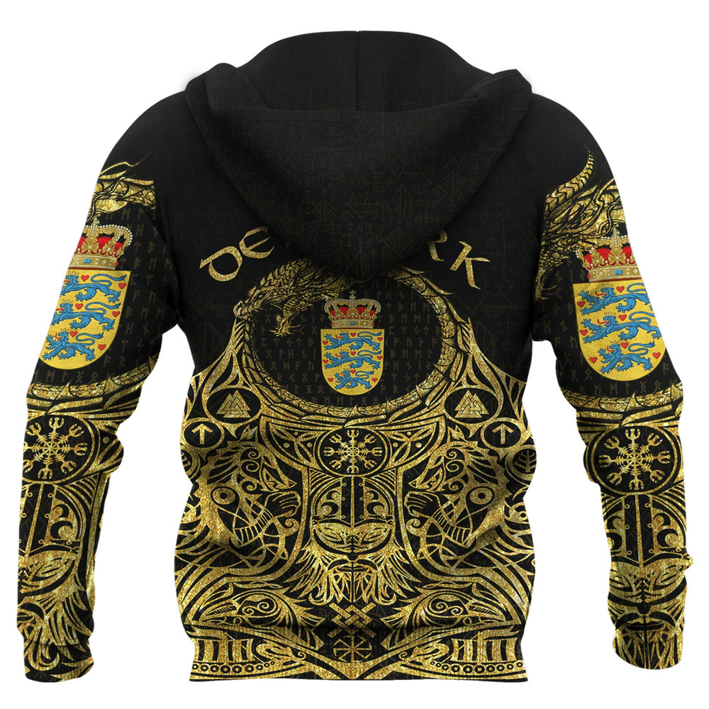 Denmark Odin Symbol Tattoo Gold Zip Hoodie Viking Hoodie For Men Women