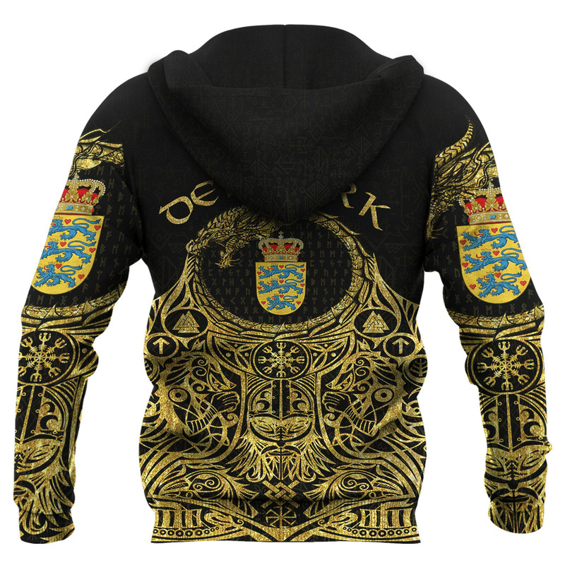 Denmark Odin Symbol Tattoo Gold Zip Hoodie Viking Hoodie For Men Women