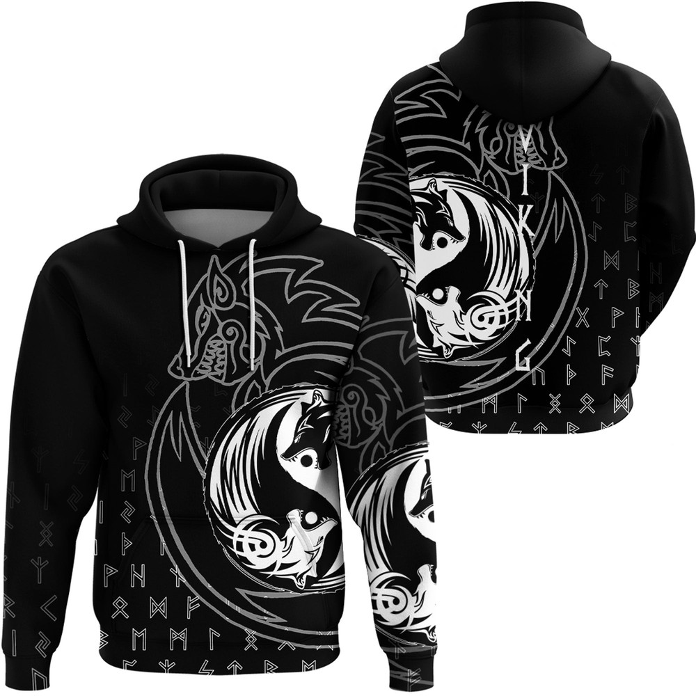 Wolf Black Hoodie Viking Hoodie For Men Women