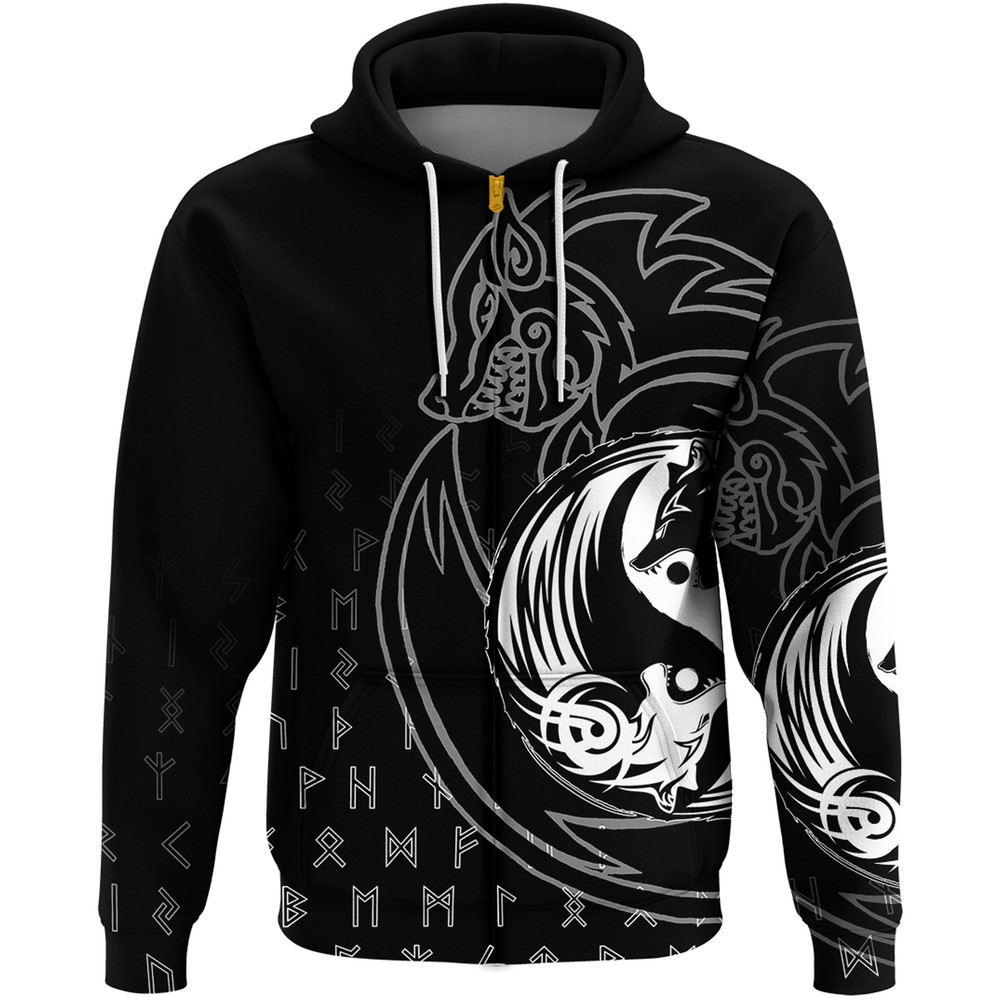 Wolf Black Zip Hoodie Viking Hoodie For Men Women