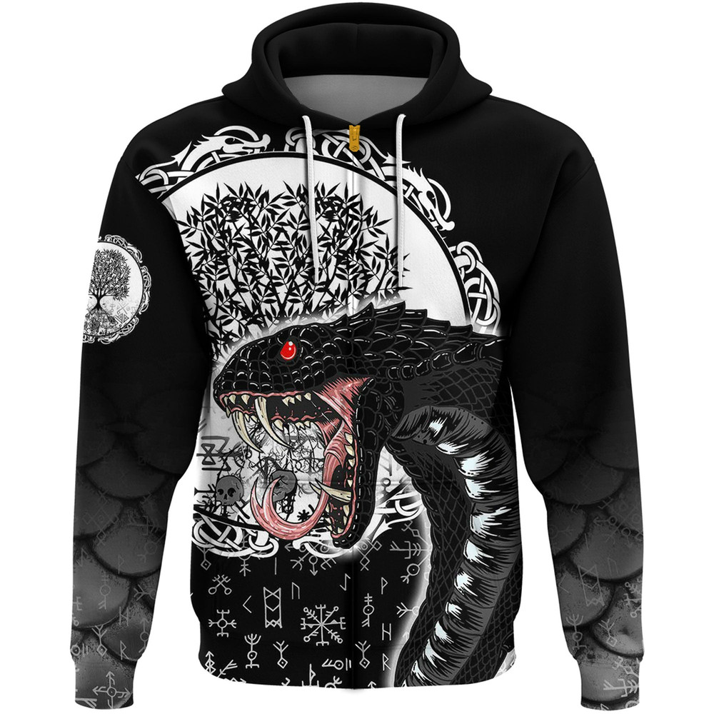 Jormungandr and Yggdrasil Zip Hoodie Viking Hoodie For Men Women