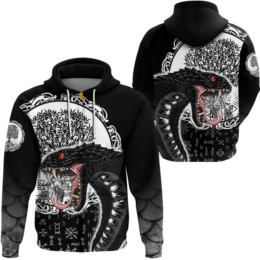 Jormungandr and Yggdrasil Zip Hoodie Viking Hoodie For Men Women