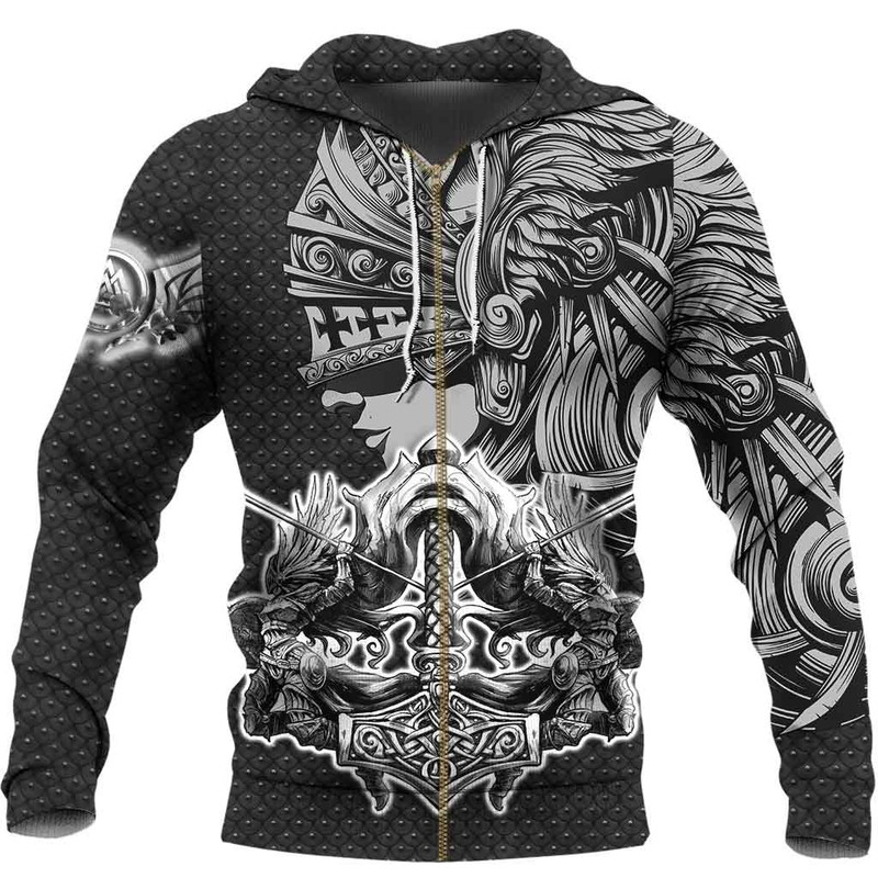 Valkyrie Metal Zip Hoodie Viking Hoodie For Men Women