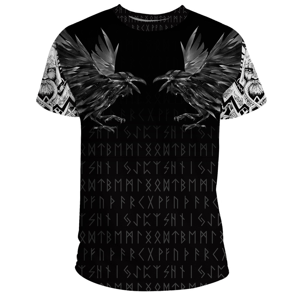Odin Huginn and Muninn Rune Viking T Shirt For Men Women