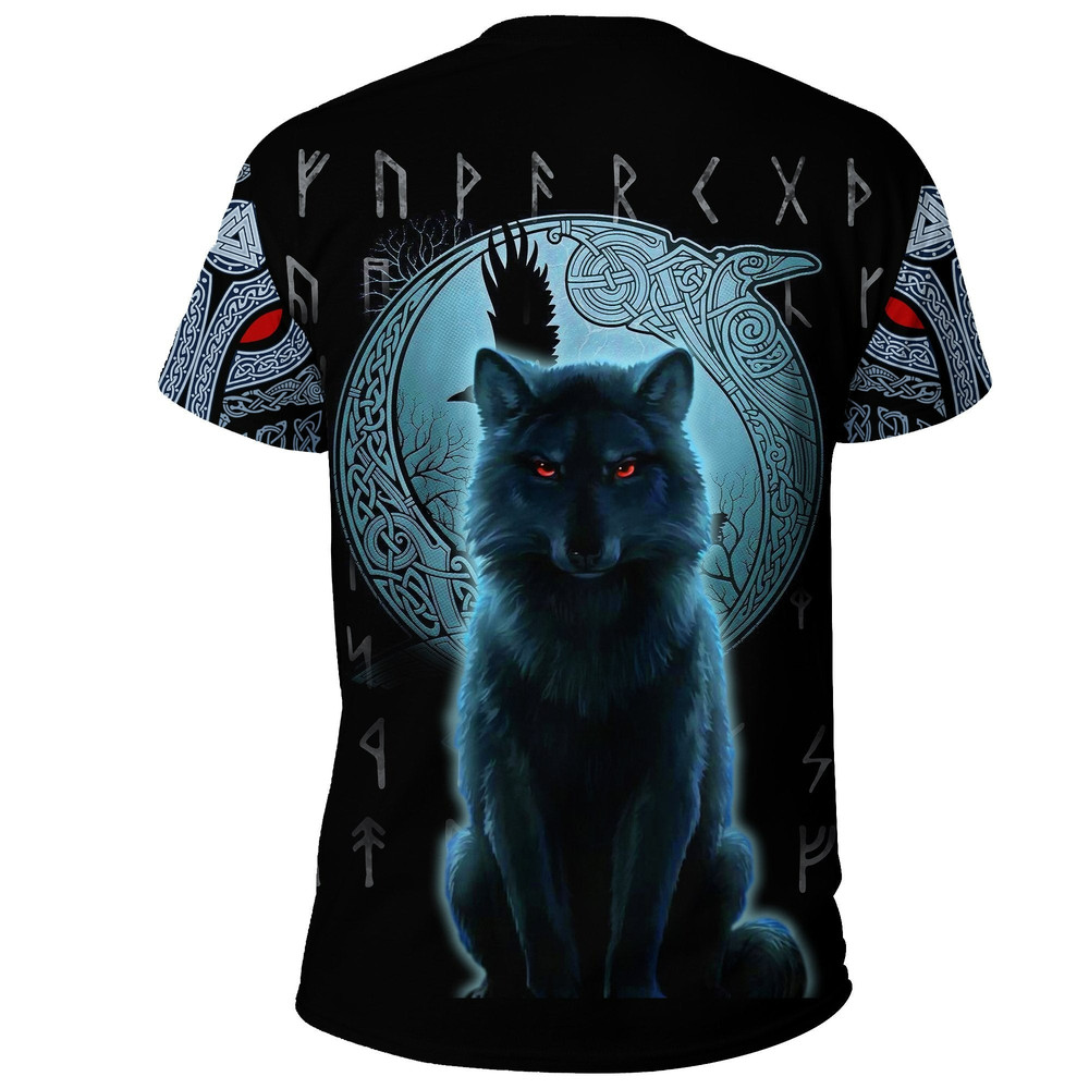 Fenrir Viking Wolf And Moon Viking T Shirt For Men Women