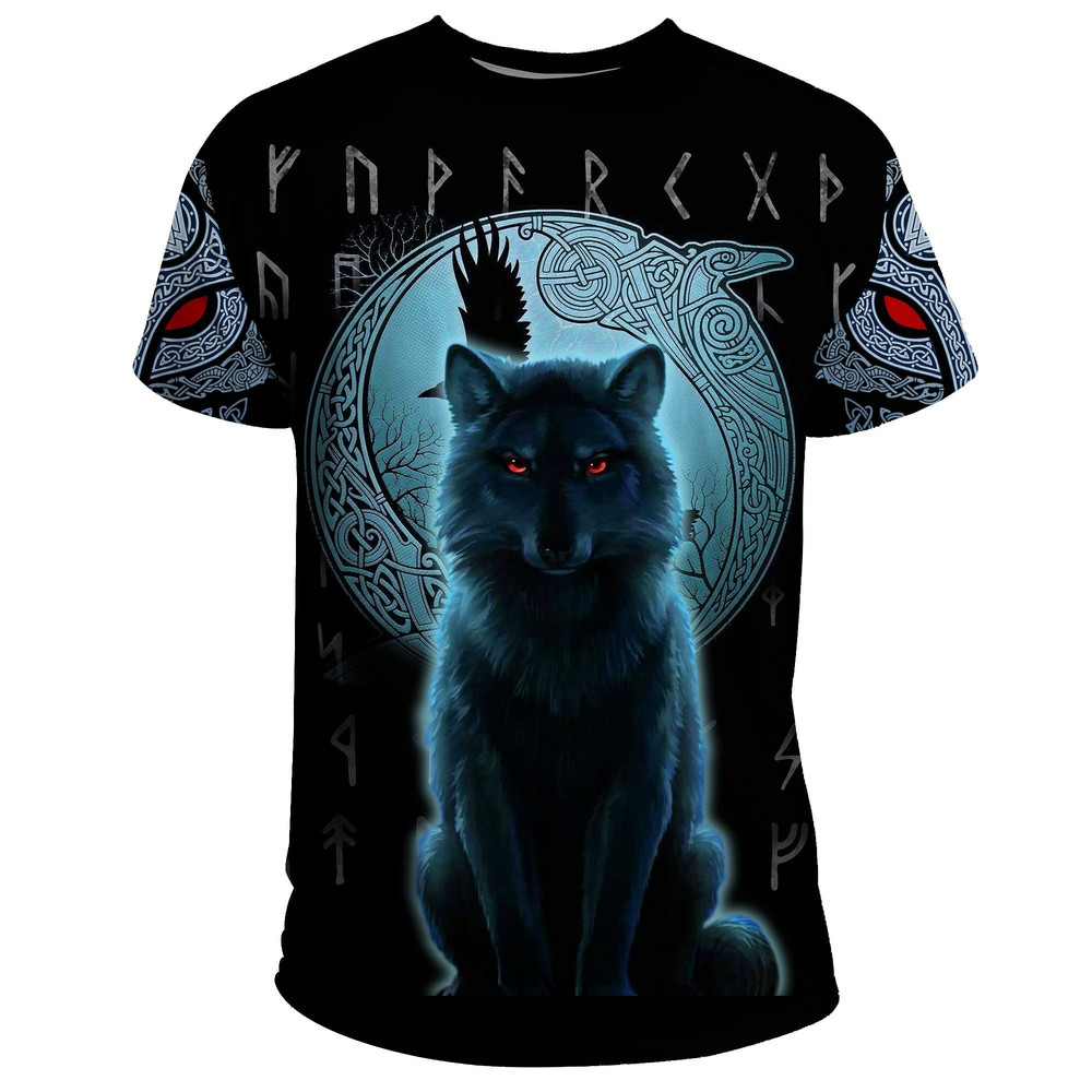 Fenrir Viking Wolf And Moon Viking T Shirt For Men Women
