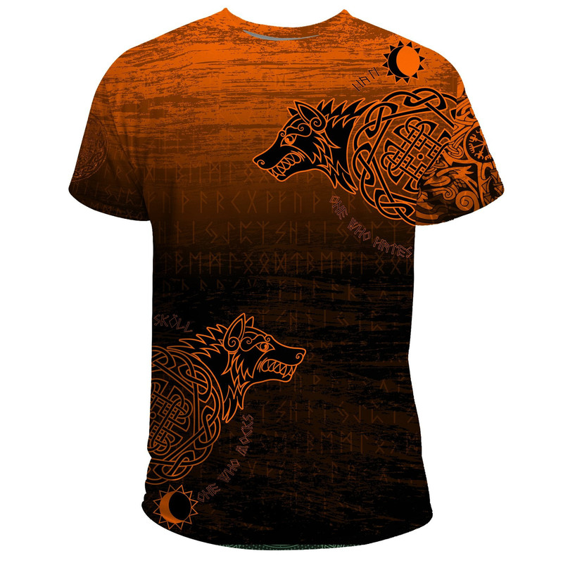 Skoll And Hati Orange Viking T Shirt For Men Women