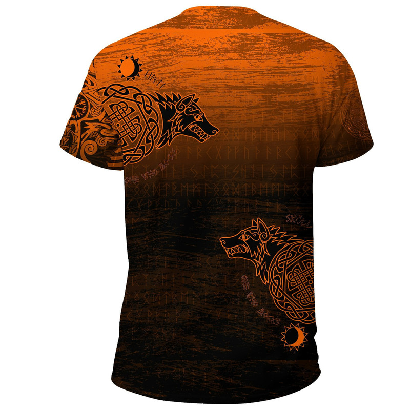 Skoll And Hati Orange Viking T Shirt For Men Women