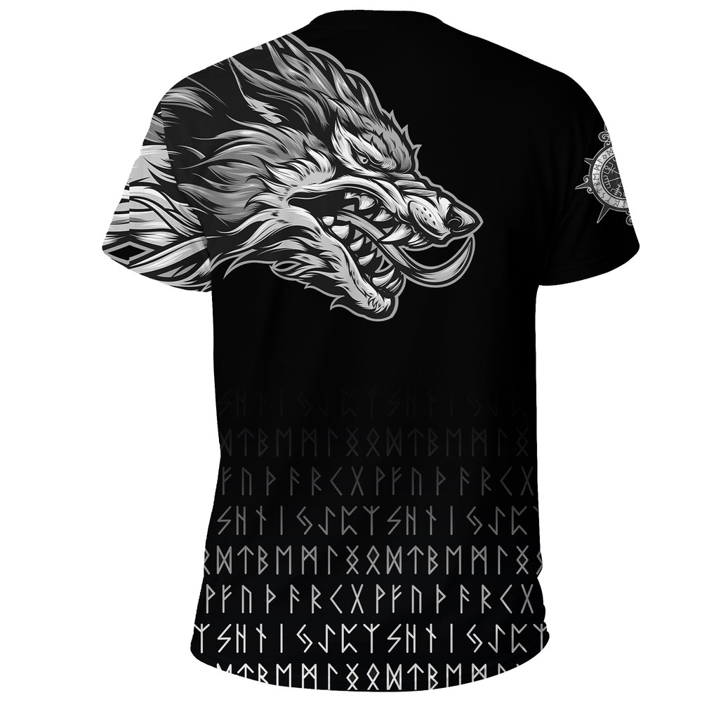 Fenrir Wolf Near Shoulder Viking T Shirt For Men Women 1