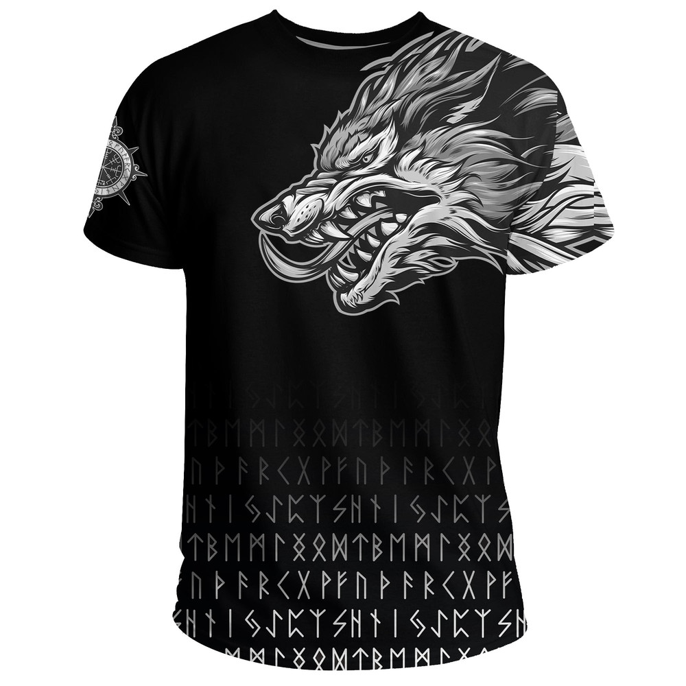 Fenrir Wolf Near Shoulder Viking T Shirt For Men Women 1
