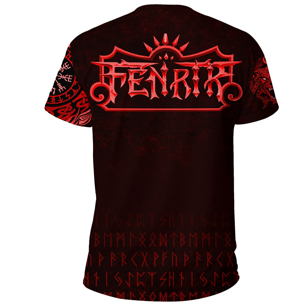Fenrir Wolf Red Viking T Shirt For Men Women