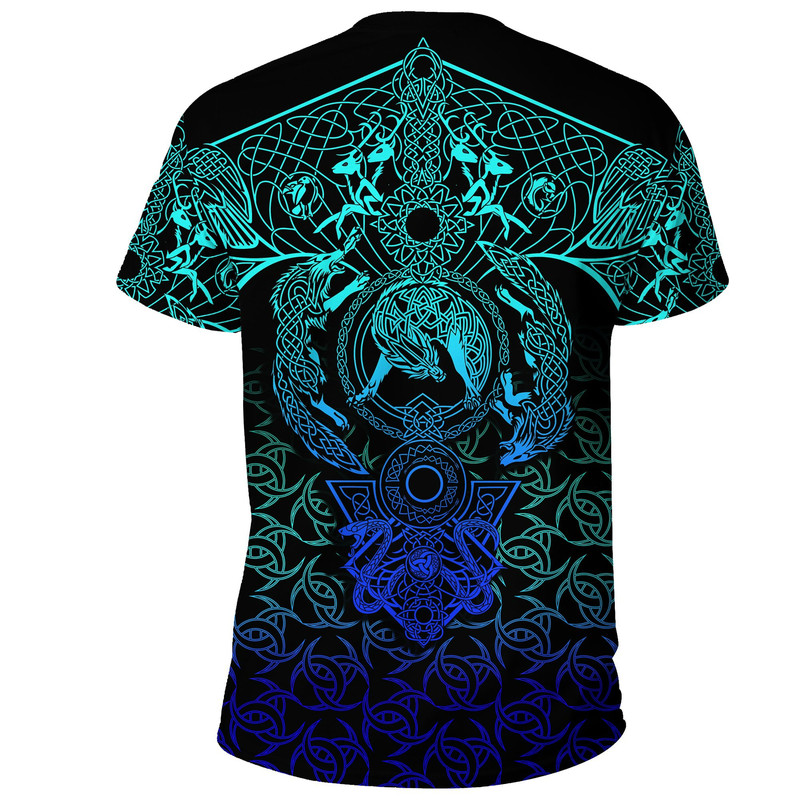 Hati and Skoll Tattoo Cyan Viking T Shirt For Men Women