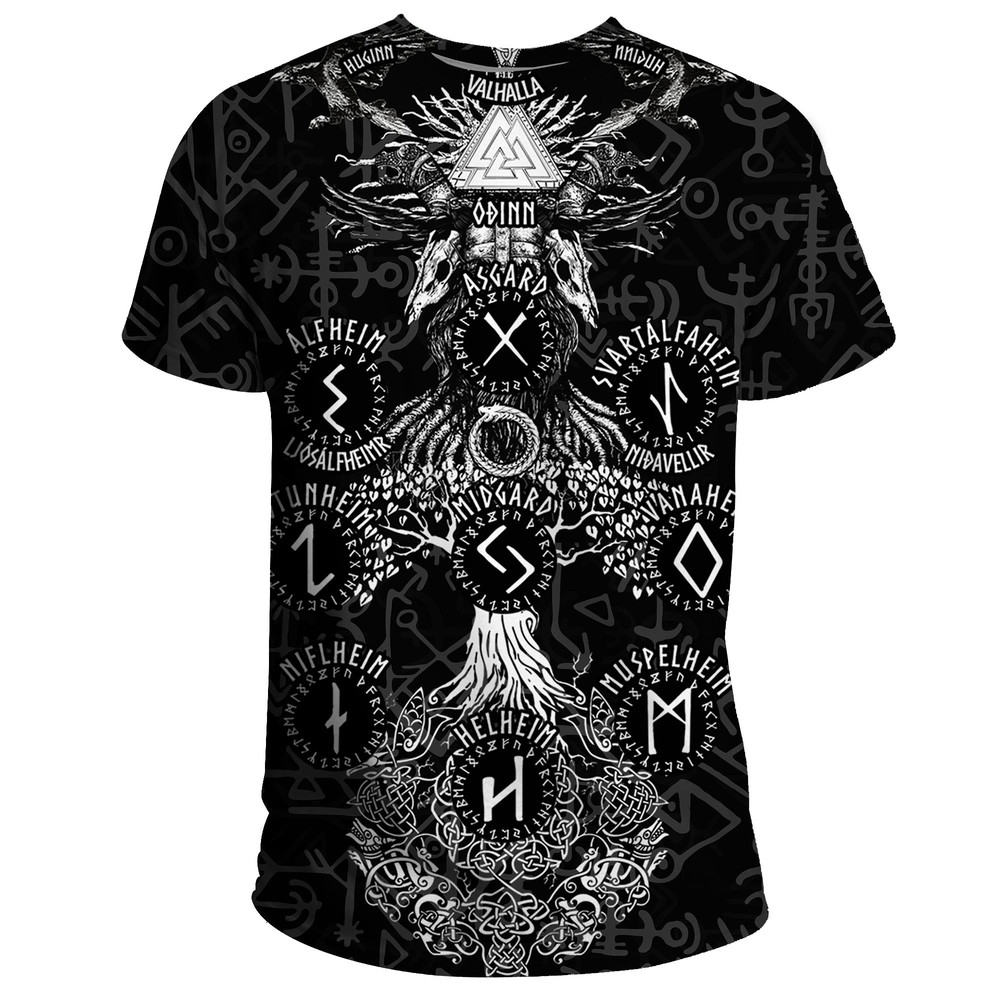 Odin Tree Runes Viking T Shirt For Men Women