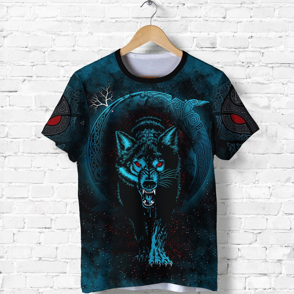 Moon Wolf Tattoo Viking T Shirt For Men Women