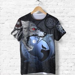 fenrir and moon, viking t shirt for men women