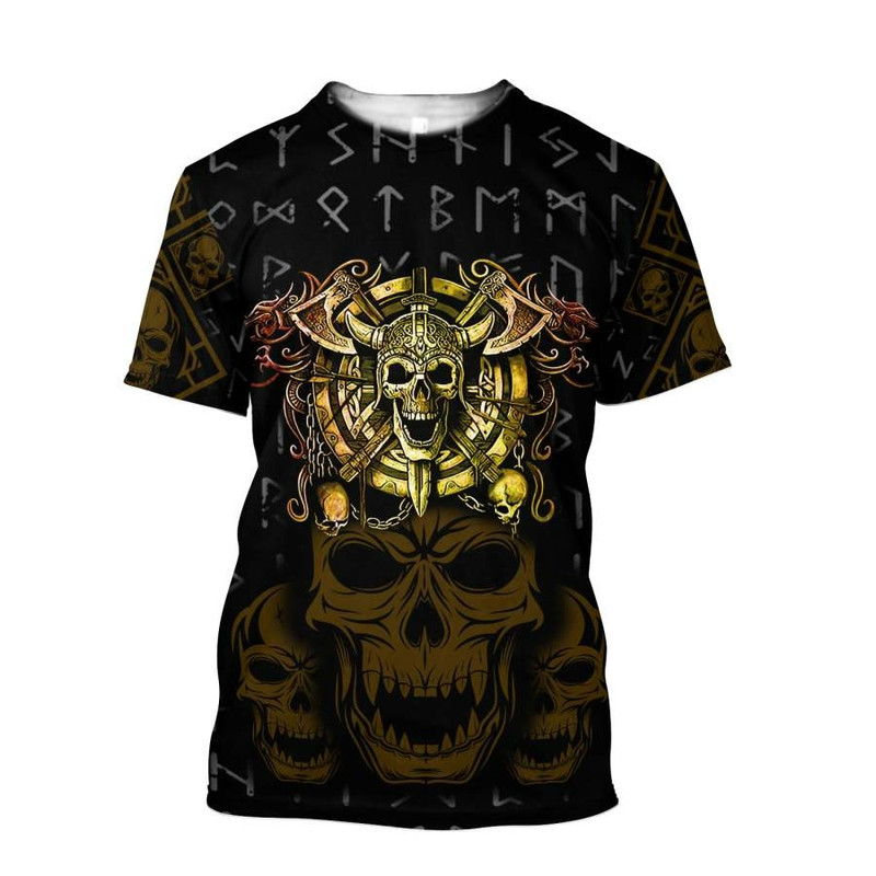 Golden Viking Skull TShirt Viking T Shirt For Men Women