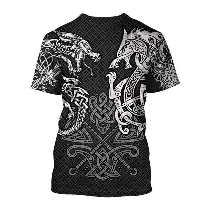 Viking Wolf And Dragon Tattoo TShirt Viking T Shirt For Men Women