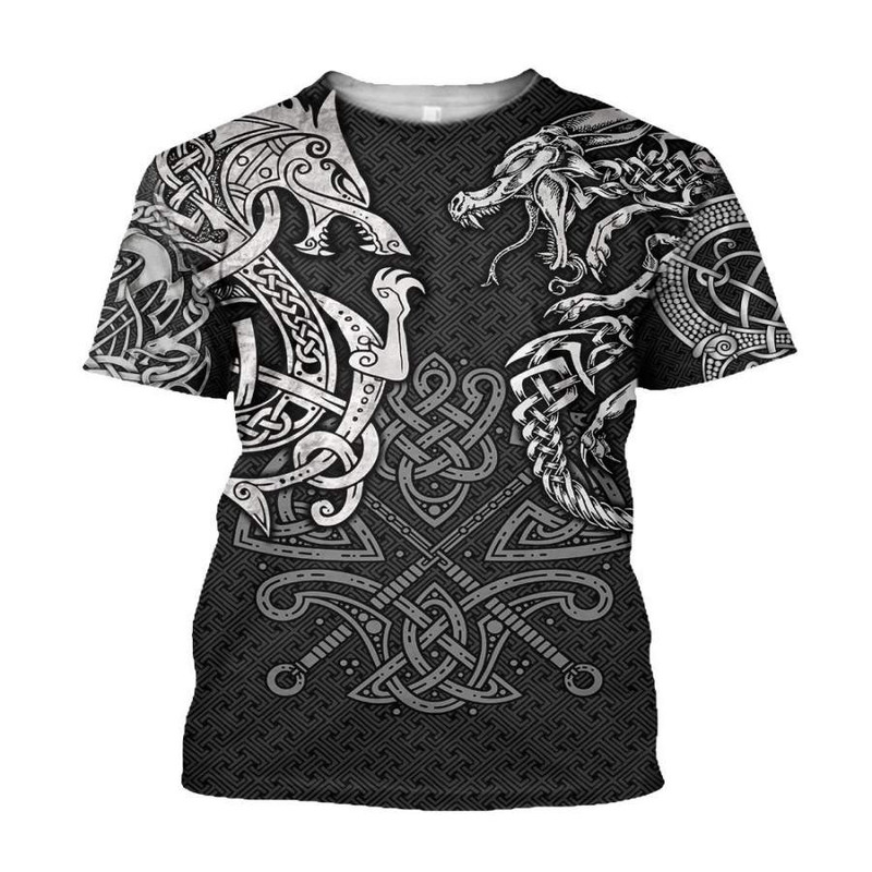 Viking Wolf And Dragon Tattoo TShirt Viking T Shirt For Men Women