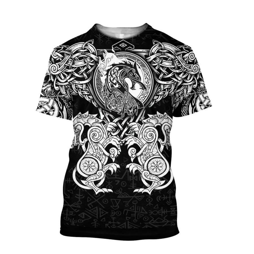 All Over Printed Viking Wolf TShirt Viking T Shirt For Men Women