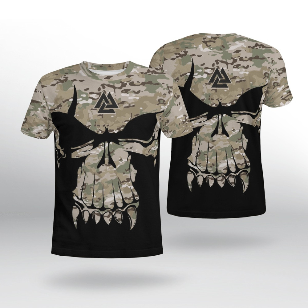 VALKNUT SKULL WITH CAMO TShirt Viking T Shirt For Men Women