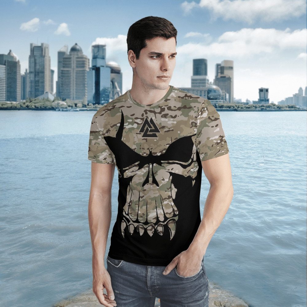 VALKNUT SKULL WITH CAMO TShirt Viking T Shirt For Men Women