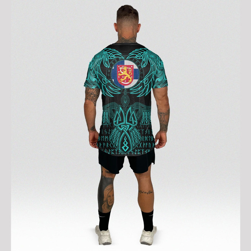 Finland TShirts Valknut of Odin Cyan Viking T Shirt For Men Women