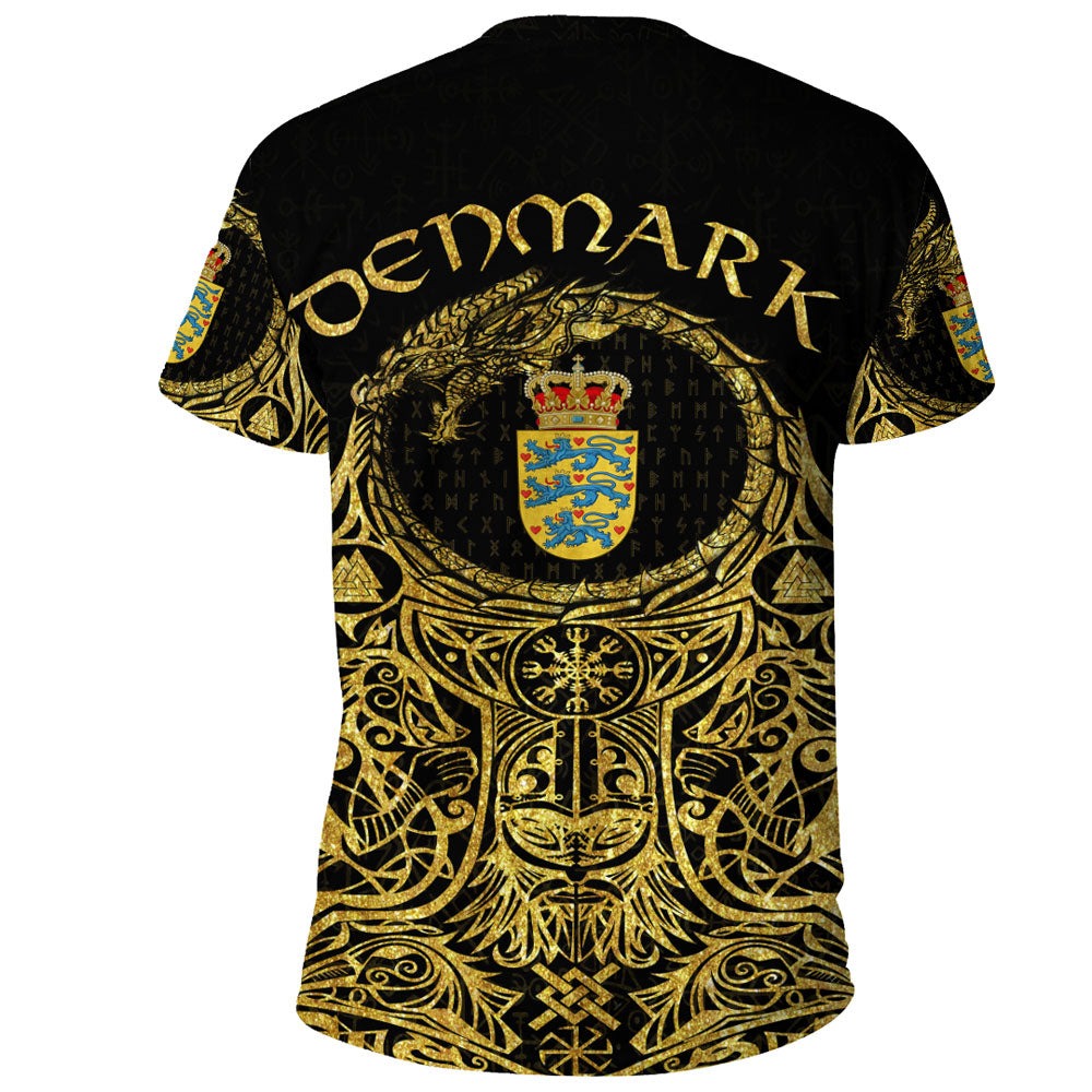 Denmark Odin Symbol Tattoo Gold TShirt Viking T Shirt For Men Women