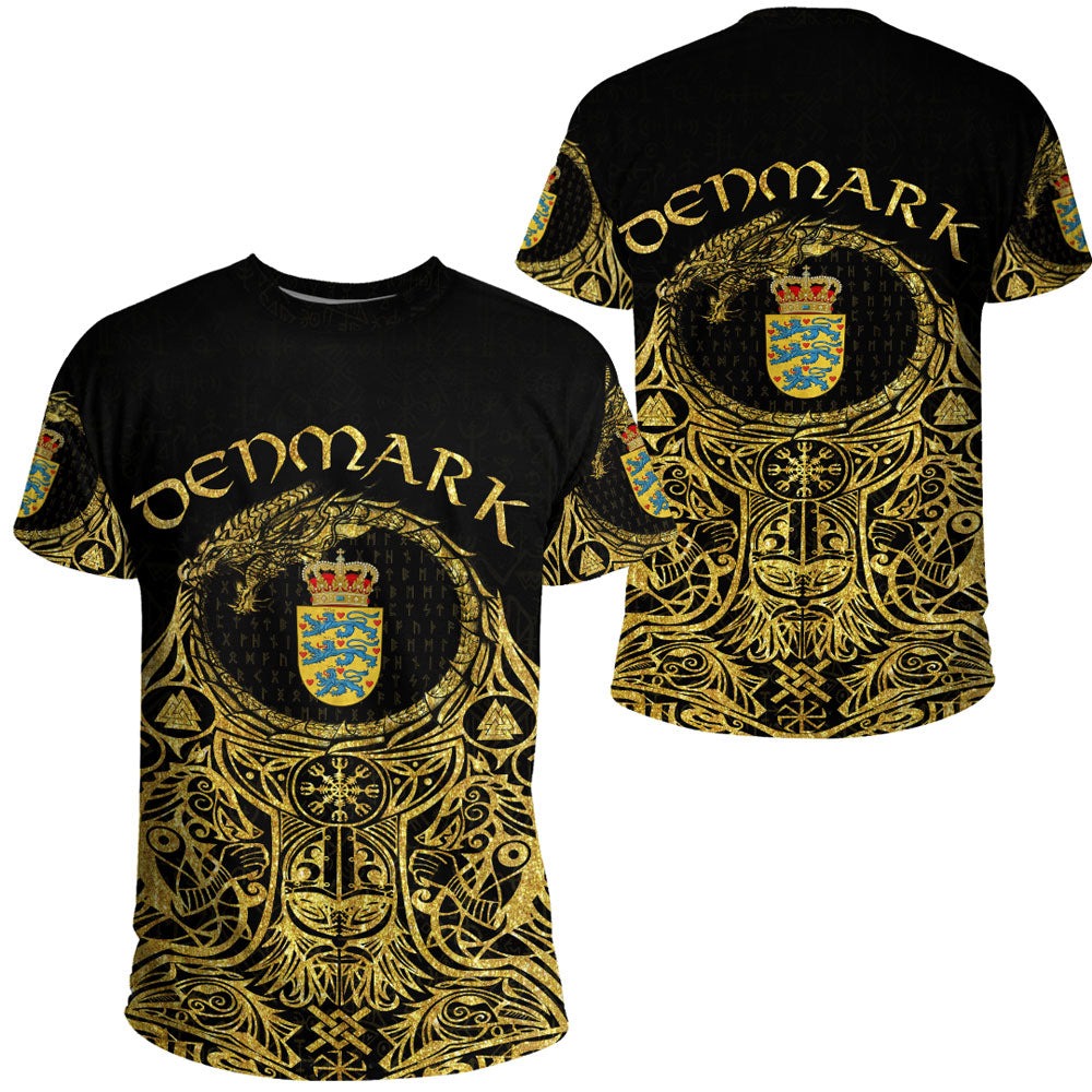 Denmark Odin Symbol Tattoo Gold TShirt Viking T Shirt For Men Women
