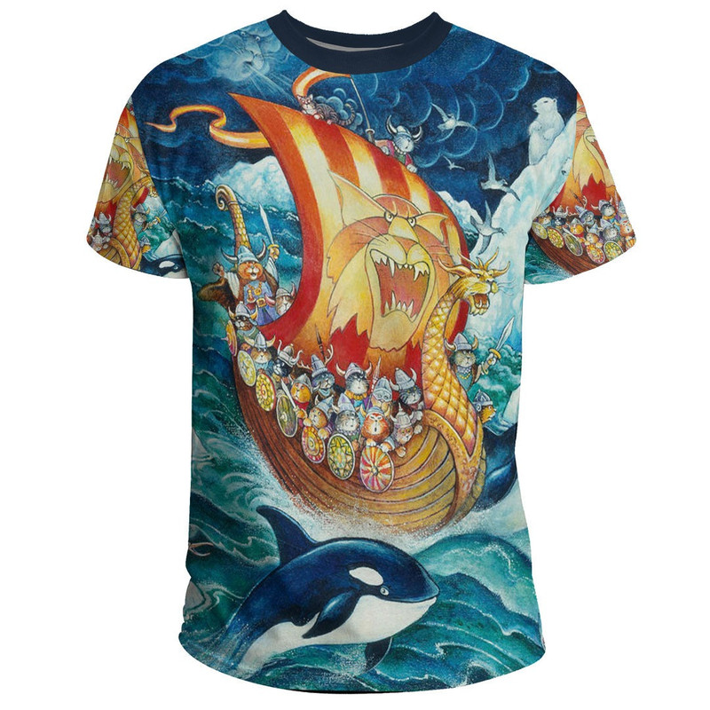 Vikings Cat Drakkar Ship TShirt Viking T Shirt For Men Women