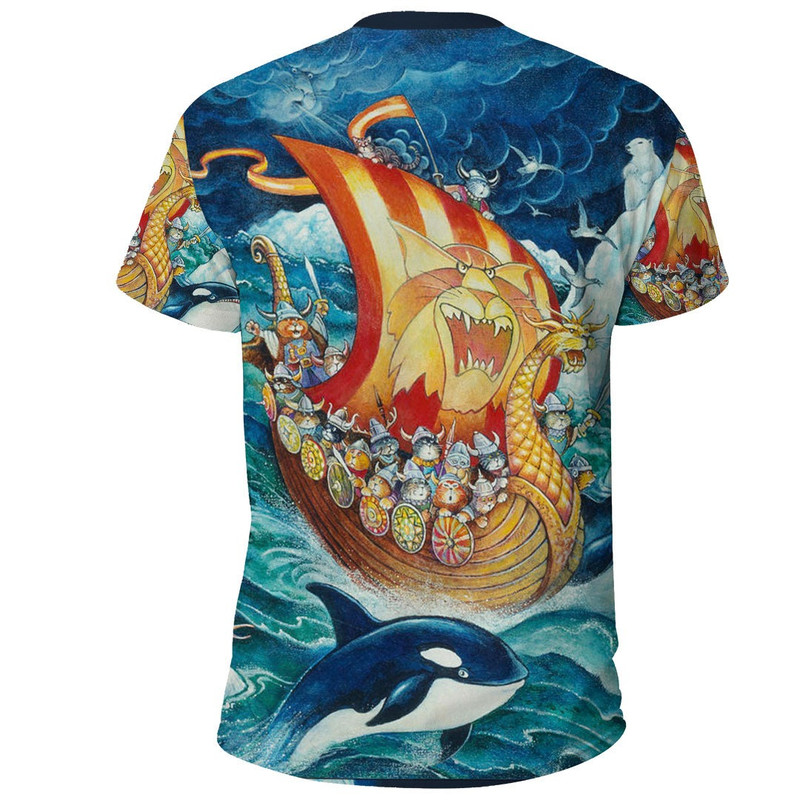 Vikings Cat Drakkar Ship TShirt Viking T Shirt For Men Women
