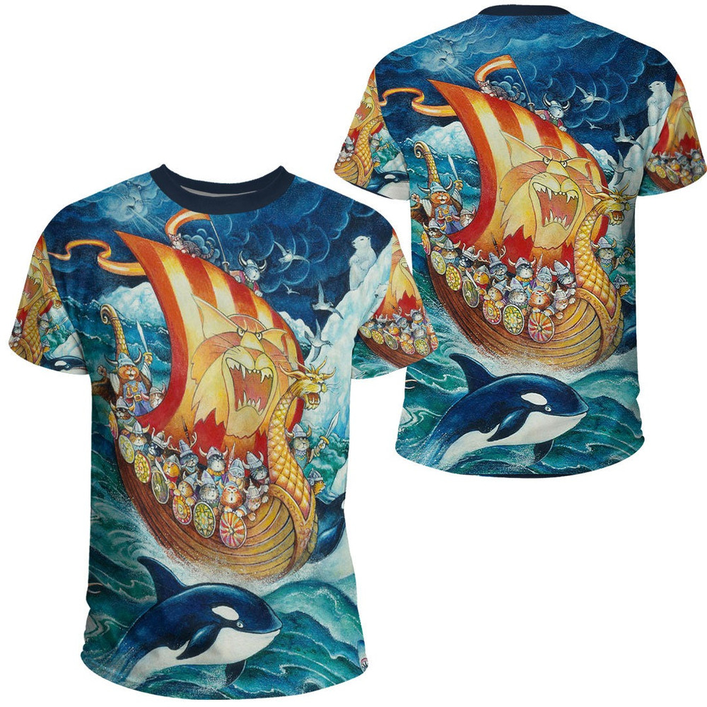 Vikings Cat Drakkar Ship TShirt Viking T Shirt For Men Women