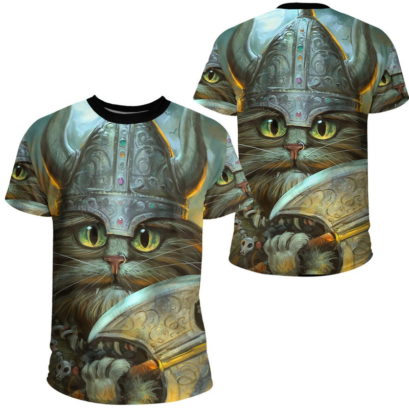 Vikings Cat Warrior TShirt Viking T Shirt For Men Women