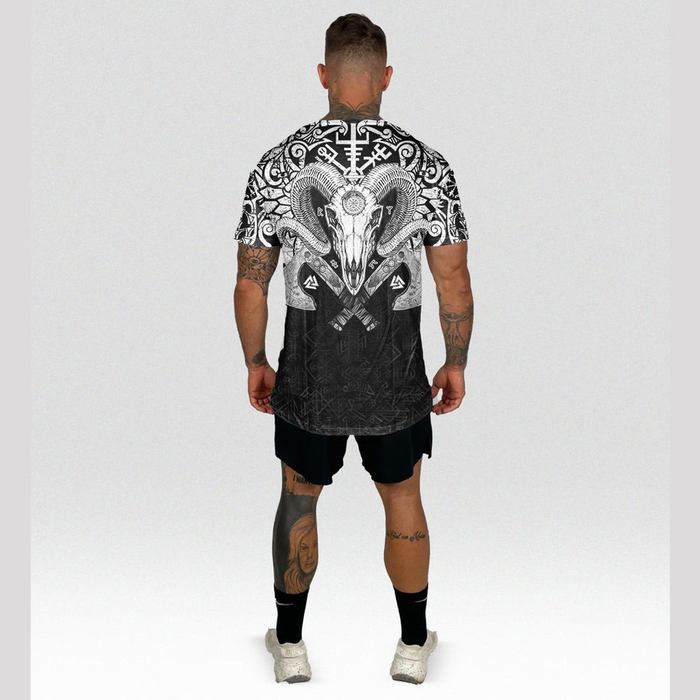 Ram Skull Tattoo With Vegvisir and Valknut TShirts Viking T Shirt For Men Women