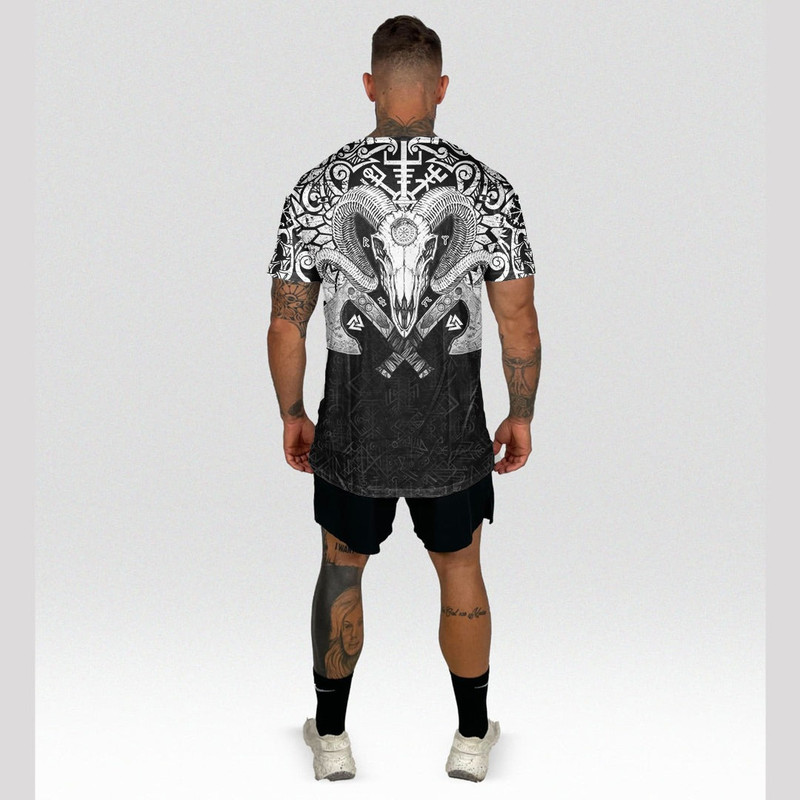 Ram Skull Tattoo With Vegvisir and Valknut TShirts Viking T Shirt For Men Women