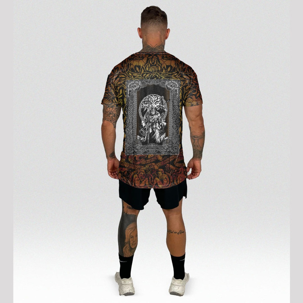 Magician on Yggdrasil Background TShirt Viking T Shirt For Men Women