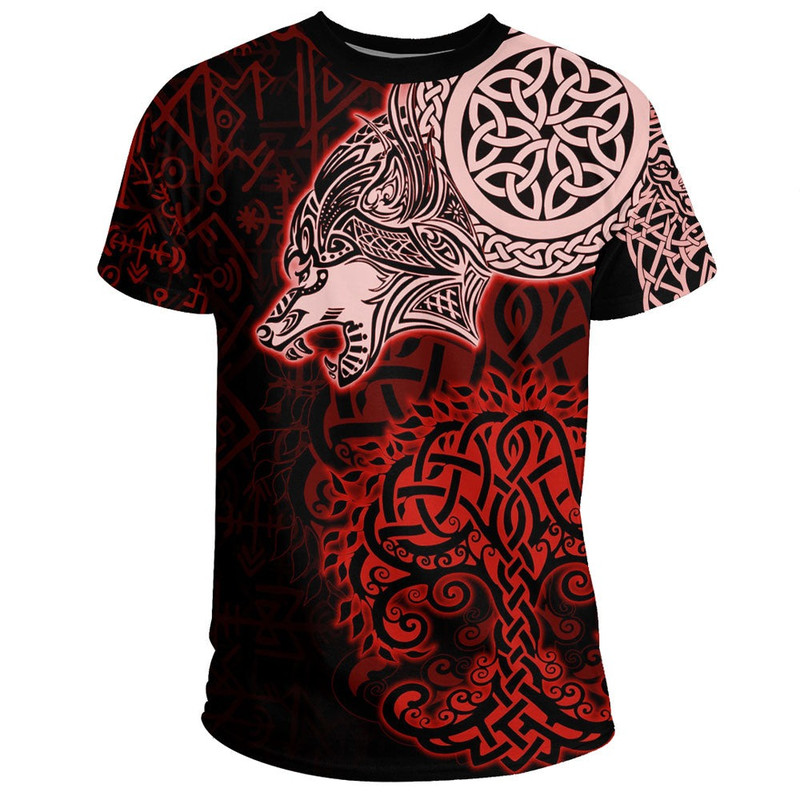 Viking Wolf Red TShirt Viking T Shirt For Men Women