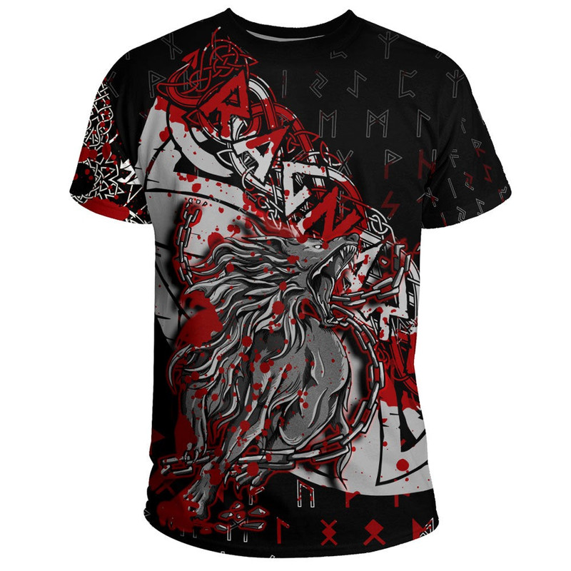 Fenrir Ragnarok Blood Style TShirt Viking T Shirt For Men Women