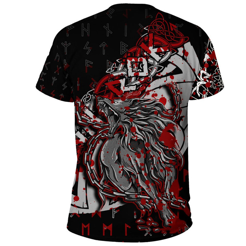 Fenrir Ragnarok Blood Style TShirt Viking T Shirt For Men Women